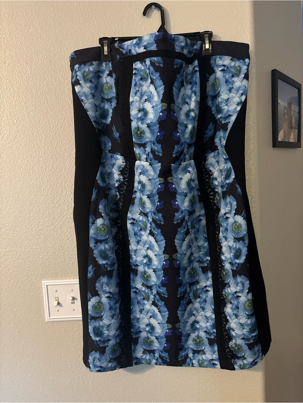 City Chic XL 22 Strapless Blue Floral Colorblock Sheath Dress Bodycon Contour
